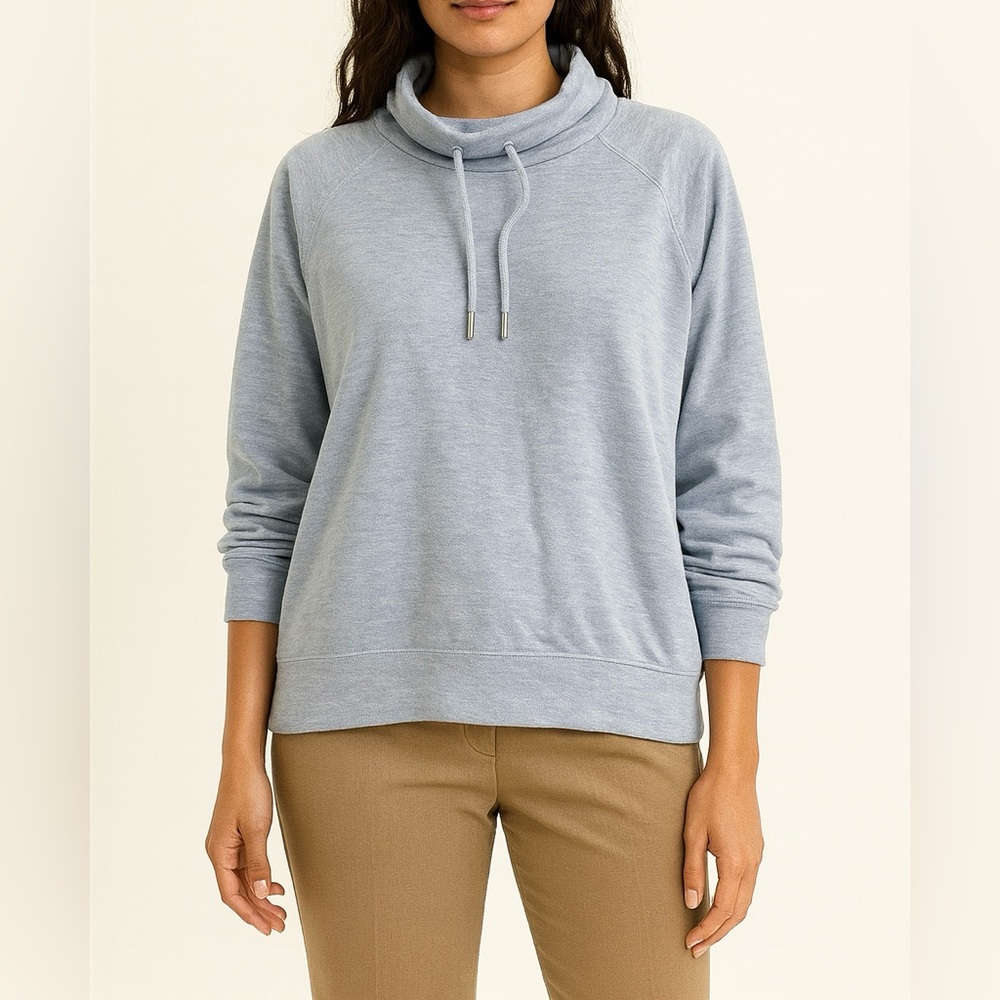 J.Crew Light Blue Funnel Neck Drawstring Sweater Size Large GUC Cozy Soft